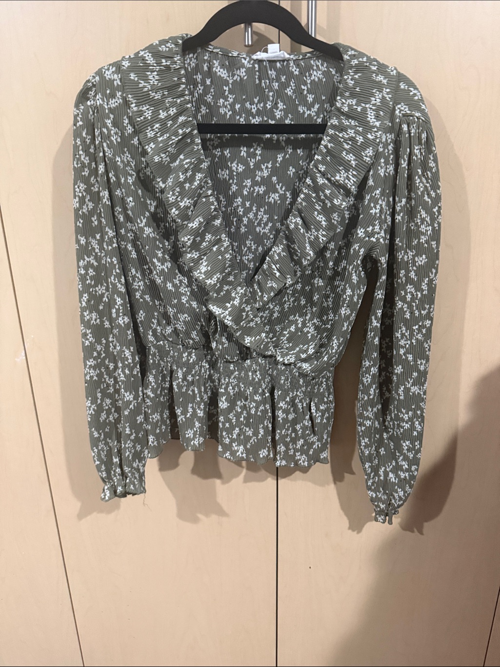 Mine Olive Green Floral Ruffle Wrap Blouse